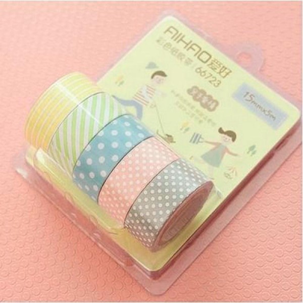 5 Washi Tape Masking Tape ruban adhésif scrapbooking PASTEL - Photo n°1