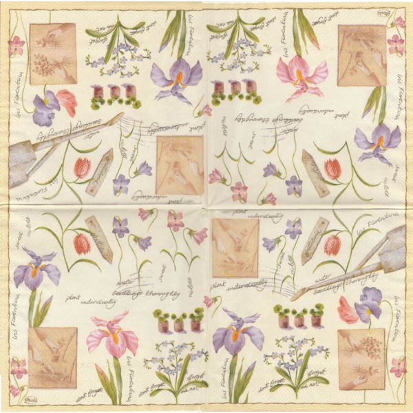 4 Serviettes en papier Fleurs Iris Jardin Format Lunch Decoupage Decopatch SLWI-002201 Pol-Mak - Photo n°2