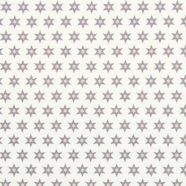 Tissu long island star 1 blanc étoiles grises - Photo n°1