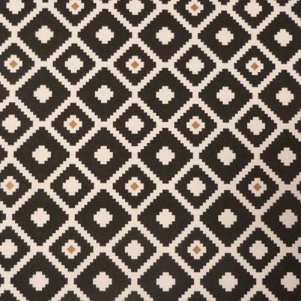 Tissu motifs géométriques noir blanc brun - Photo n°1