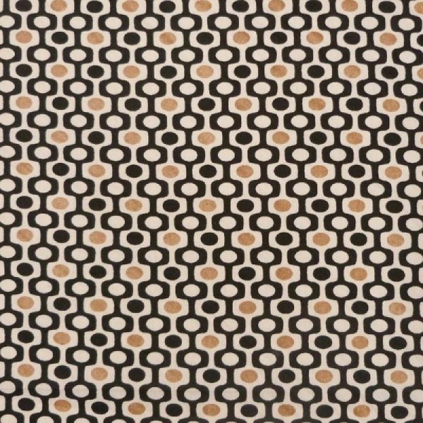 Tissu motifs géométriques noir blanc brun - Photo n°1