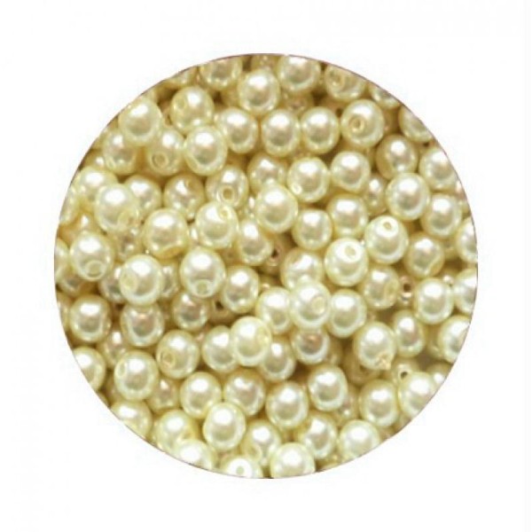 100 perles rondes en verre nacré 6 mm JAUNE PÄLE - Photo n°1