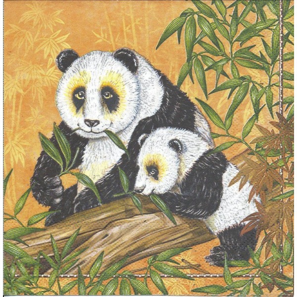 4 Serviettes en papier Panda Bambou Format Lunch Decoupage Decopatch SLOG-017702 Pol-Mak - Photo n°1