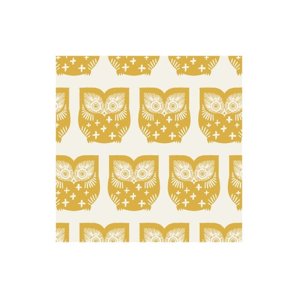 Tissu Popeline coton prenium imprimé hiboux moutarde by Art Gallery Fabrics .x1m - Photo n°1