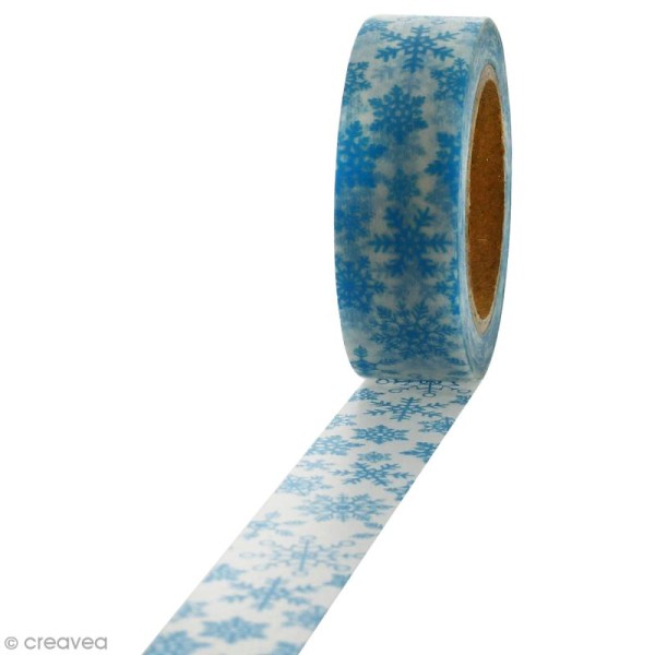 Masking tape Flocons bleu clair sur fond blanc - 1,5 cm x 10 m - Photo n°1
