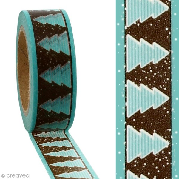 Masking tape Sapins marrons sur fond turquoise - 1,5 cm x 10 m - Photo n°2