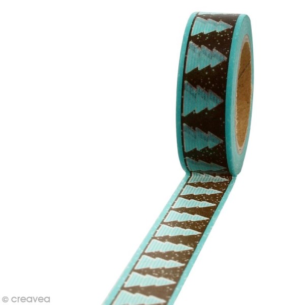 Masking tape Sapins marrons sur fond turquoise - 1,5 cm x 10 m - Photo n°1