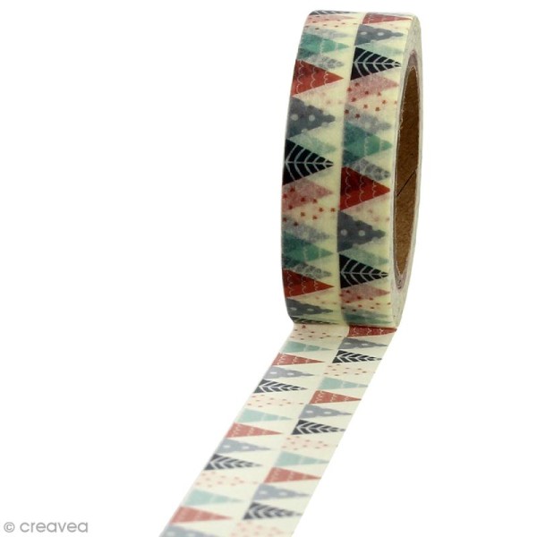 Masking tape Sapins triangles colorés sur fond blanc - 1,5 cm x 10 m - Photo n°1