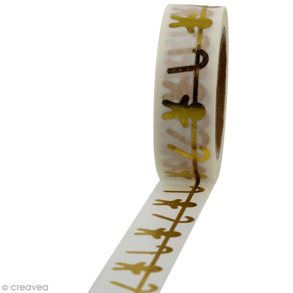 Masking tape Sucreries de Noël dorées sur fond blanc - 1,5 cm x 10 m - Photo n°1