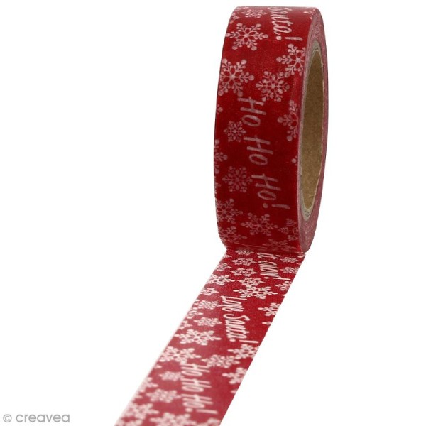 Masking tape Ho Ho Ho blanc sur fond rouge - 1,5 cm x 10 m - Photo n°1
