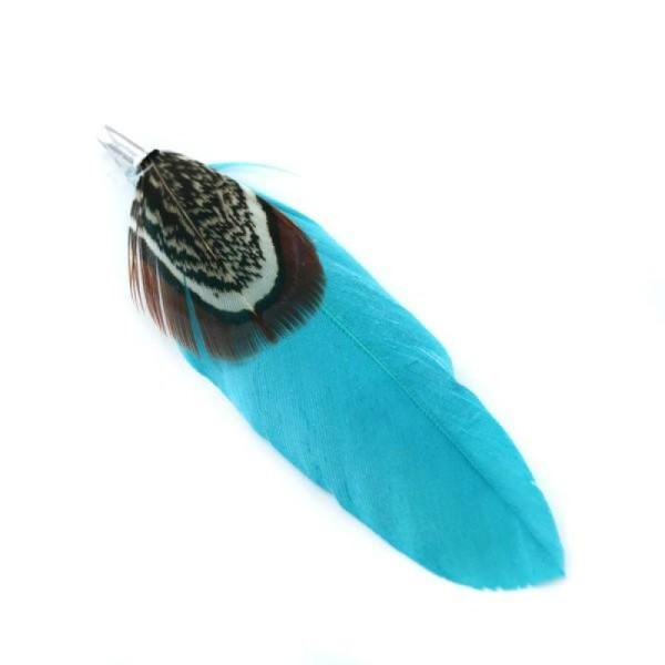 Double plume + embout 70 mm turquoise et faisan - Photo n°1