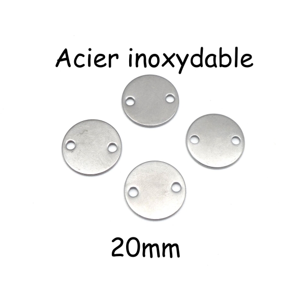 4 Perles Connecteur Disque En Acier Inoxydable Argenté 20mm - Photo n°1