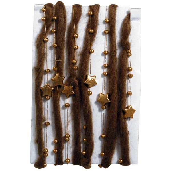Echeveau de laine brun avec perles et étoiles - 1,4 m - Photo n°1