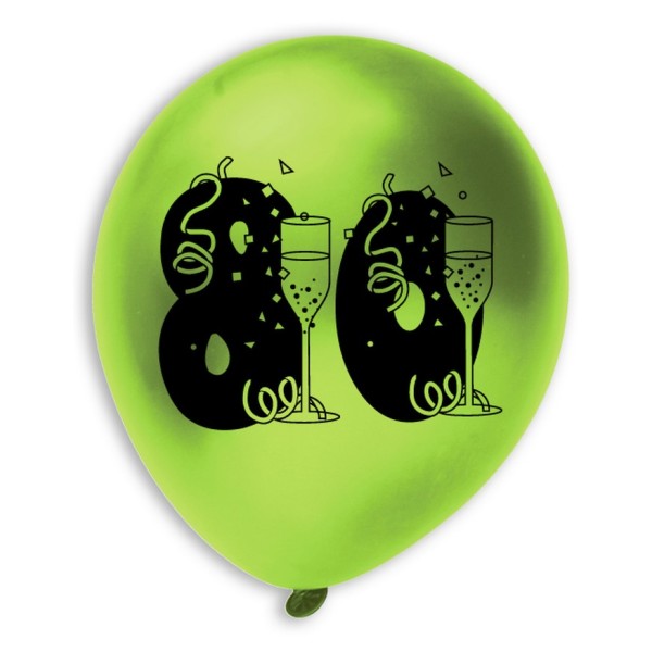 Lot 10 Ballons de baudruche sérigraphiés 80 ans, Diam. 28 cm , pour déco anniversaire - Photo n°1