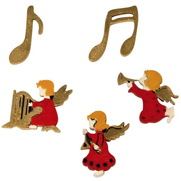 Anges et Notes de musique en bois 2,5 cm - Lot de 5 miniatures - Photo n°1