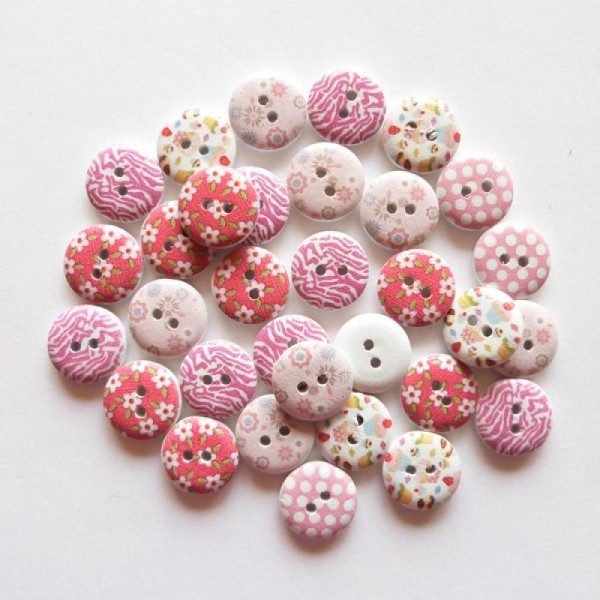 30 boutons ronds bois 1.5 cm  couture  scrapbooking  TONS ROSE - Photo n°1