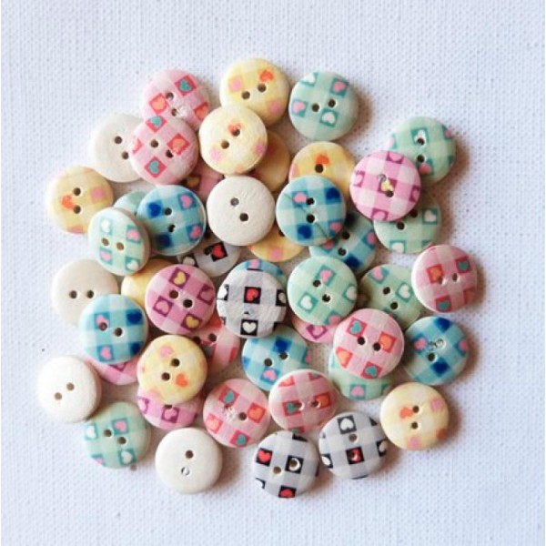 30 boutons ronds bois 1.5 cm  couture  scrapbooking  PASTEL - Photo n°1