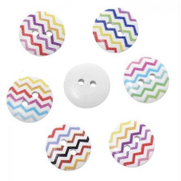 30 boutons ronds bois 1.5 cm  couture  scrapbooking  ZIG ZAG - Photo n°1
