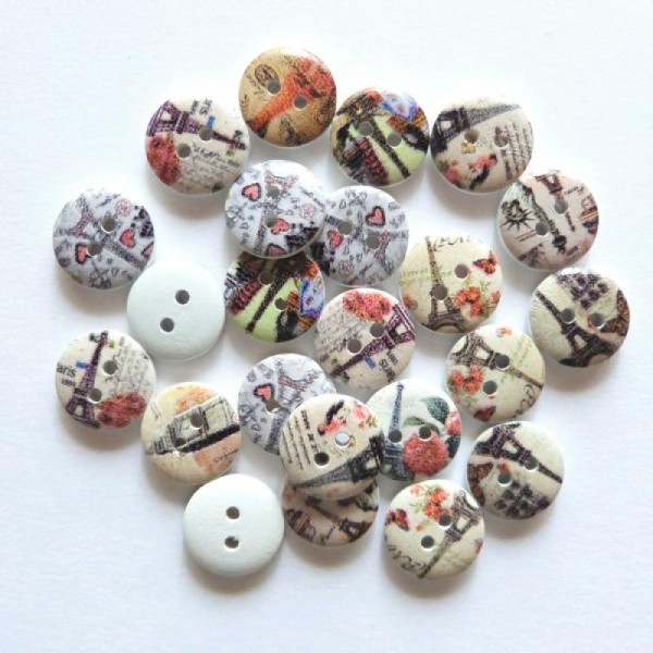 30 boutons ronds bois 1.5 cm  couture  scrapbooking  PARIS - Photo n°1