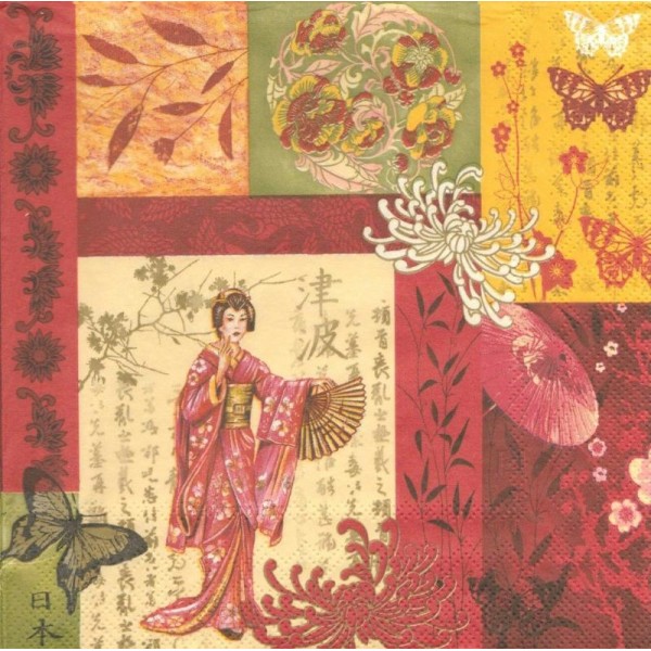4 Serviettes en papier Scène d'Asie Geisha Format Lunch - Photo n°1