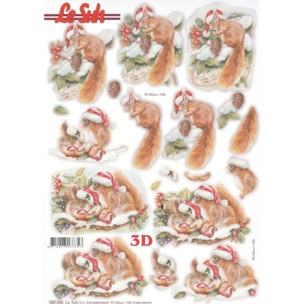 Feuille 3D pré-découpée A4 écureuil Noël - Photo n°1