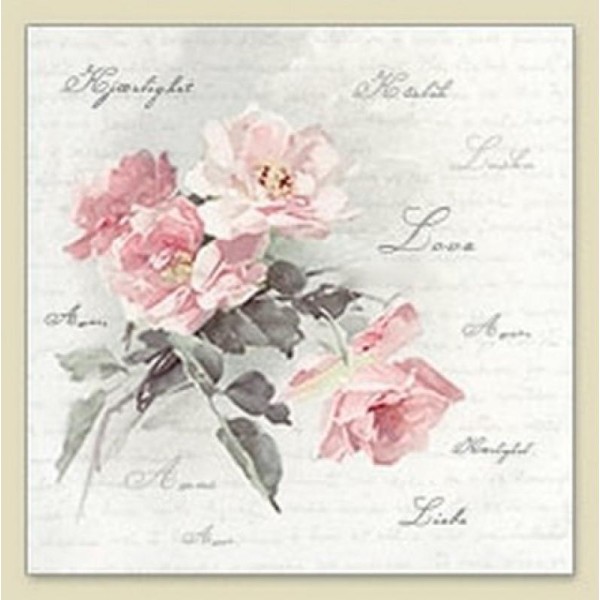 4 serviettes en papier découpage collage 33 cm VINTAGE ROSE ECRITURE LOVE - Photo n°1
