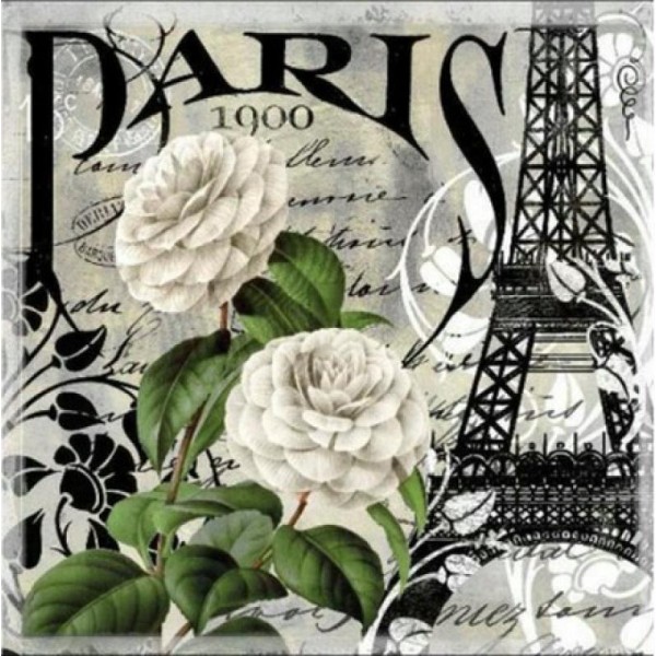 4 serviettes en papier découpage collage 33 cm VINTAGE PARIS TOUR EIFFEL FLEUR ECRITURE - Photo n°1