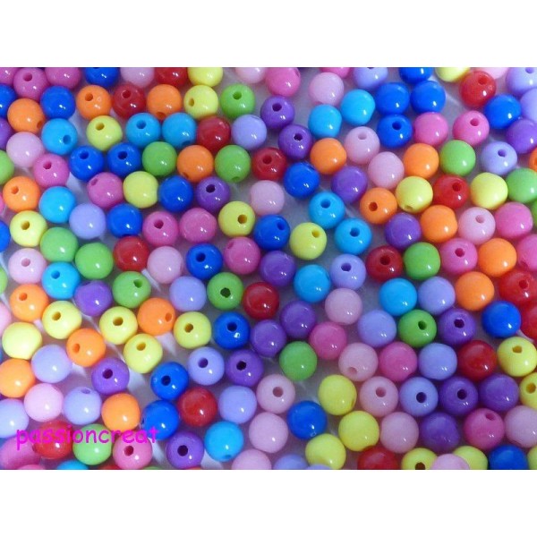 50 Perles Ronde Acrylique Multicolore 6mm - Photo n°1