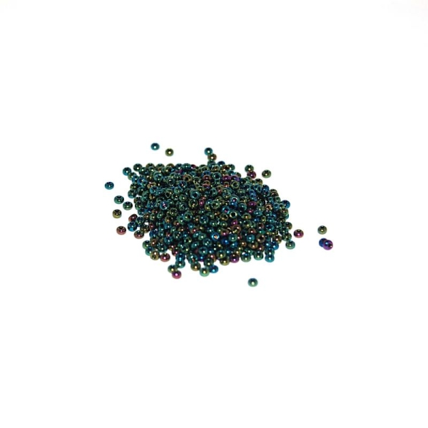10 G  (+/- 875 perles) rocailles 11/0 vert foncé multicouleur - Photo n°1