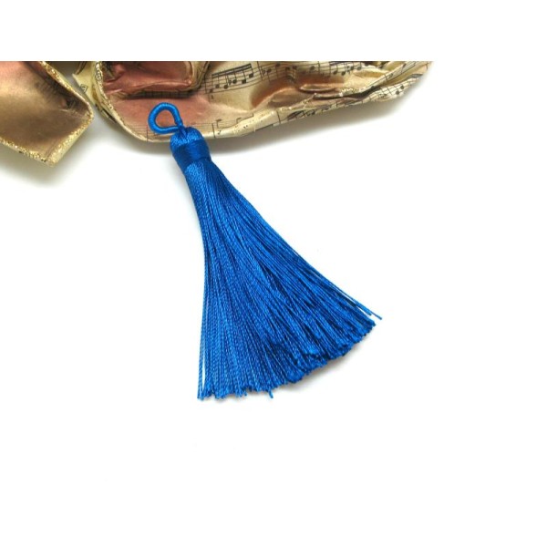 1 Grand Pompon Bleu Foncé avec Attache Textile  - 8 centimètres - Photo n°1