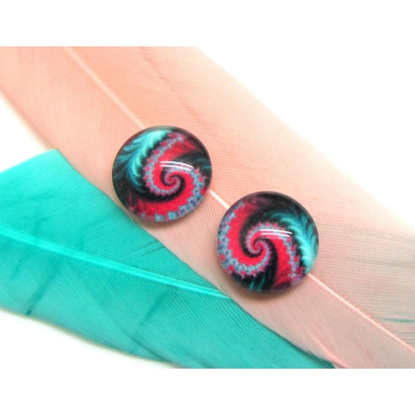 2 Cabochons 10 mm en Verre Spirale Turquoise Rose Fuschia - 10 millimètres - Photo n°1