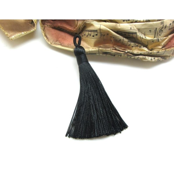 1 Grand Pompon Noir avec Attache Textile  - 8 centimètres - Photo n°1