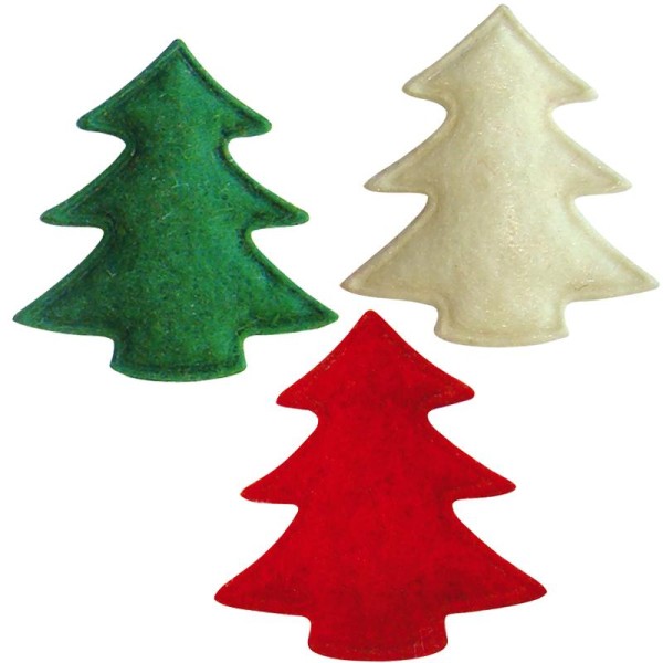 Sapins de Noël en feutrine rouge, vert et blanc 3 cm - Lot de 12 - Photo n°1