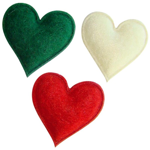 Coeurs en feutrine rouge, vert et blanc 2,5 cm - Lot de 12 - Photo n°1