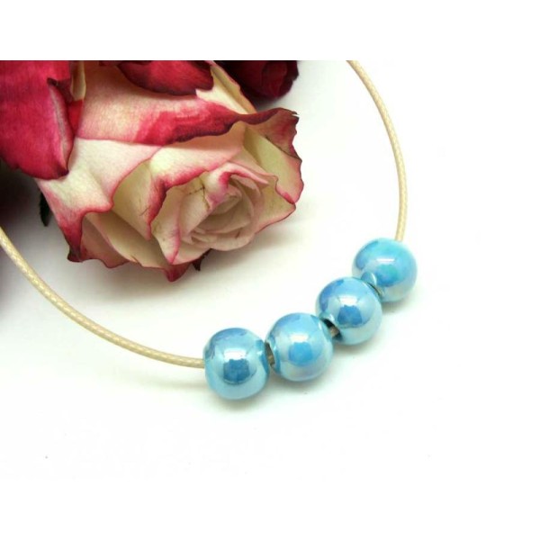 Lot de 2 Perles Céramique Irisée Bleu - Environ 10 mm - Photo n°1