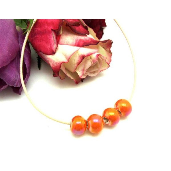 Lot de 2 Perles Céramique Irisée Orange - Environ 10 mm - Photo n°1