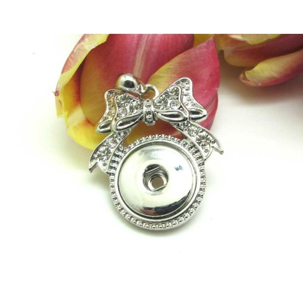 1 Pendentif  Support Bouton Pression Rond Noeud Strassé Crystal - 4.7*3.6 cm - Photo n°1