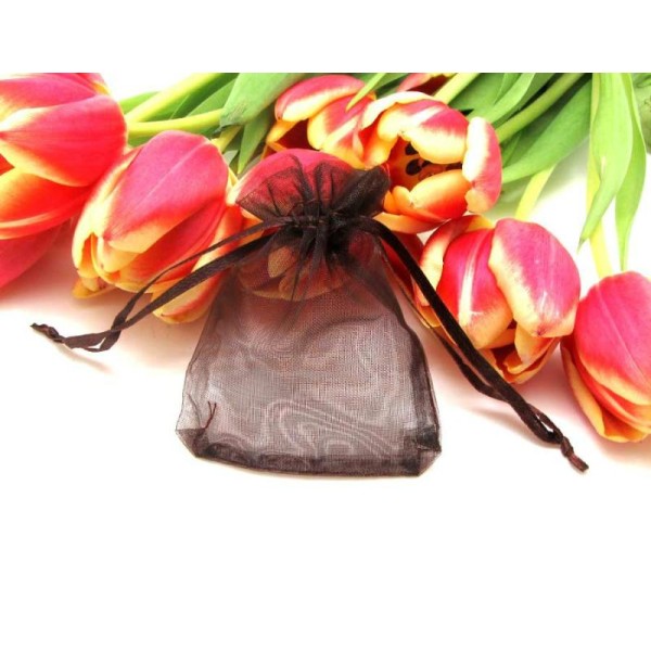 Lot  5 pochettes Cadeau Organza - Marron Chocolat - 9 * 7 cm - Photo n°1