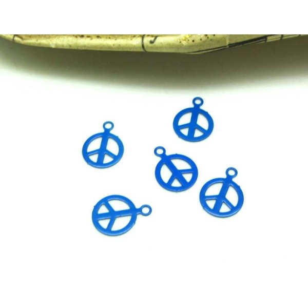 Lot de 20 Petites Breloques Fines Peace Paix Métal Bleu Outremer - 8 millimètres - Photo n°1