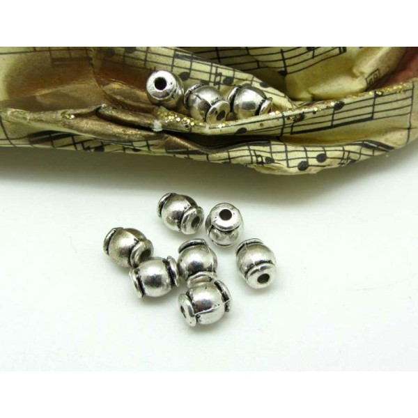Lot  10 Perles Métal  Intercalaires  Vieil Argent - 6*5 mm - Photo n°1