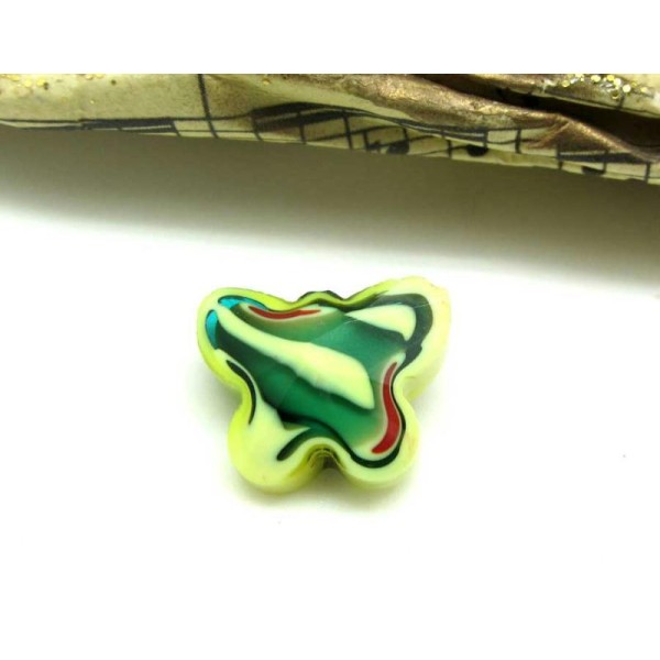 Lot de 2 Perles Facettées Papillon en verre Vert et Jaune - 15*12 mm - Photo n°1