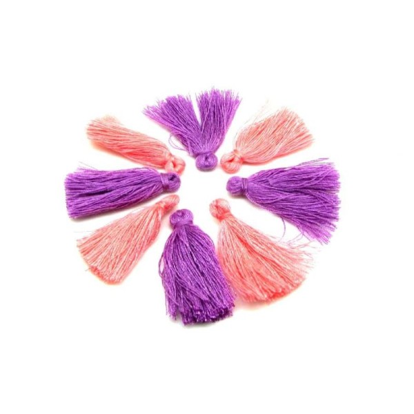 Lot de 8 Pompons Textile Rose Saumoné et Violet - 3 cm - Photo n°1
