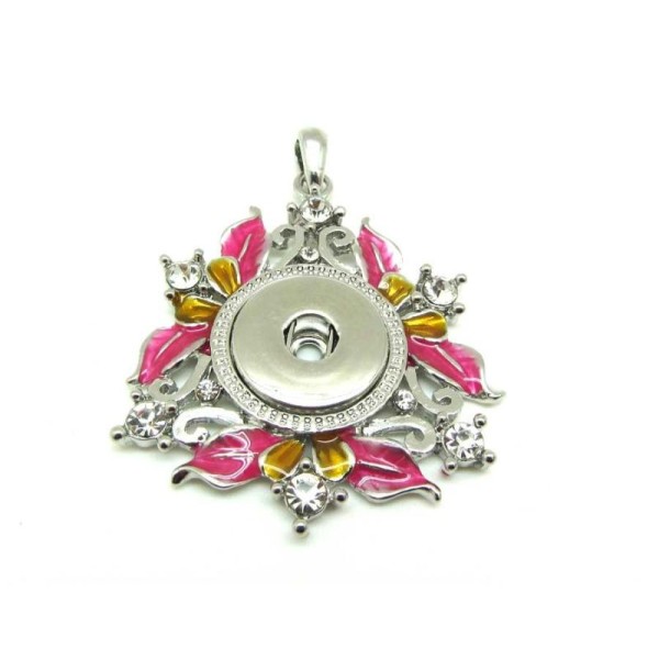 1 Pendentif Fleur Email et Strass Support Bouton Pression  Chunk - 5,2*4,6 cm - Photo n°2
