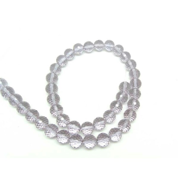 Lot  2 Perles Rondes Cristal de Bohême Facetté Type Disco- Light Violet - 10 mm - Photo n°1