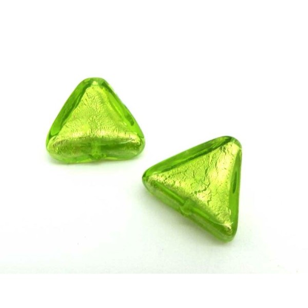 1 Perle de Murano - Petit Triangle Vert Feuille Or Blanc 12*15 mm - Photo n°1