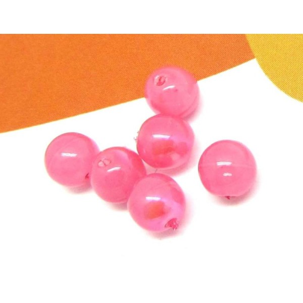 Lot de 20 Perles Rondes Lisses en verre Rose Vif - 6 mm - Photo n°1
