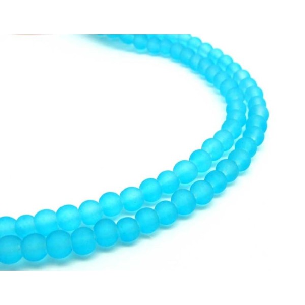 Lot 20 Perles Verre Rondes Fluo Turquoise - 4 mm - Photo n°1