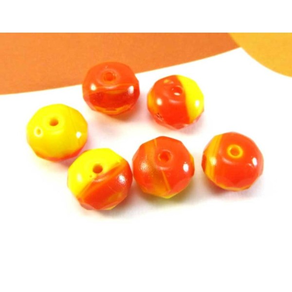 Lot  6 Perles Bohême Donut Orange et Jaune - 9*6 mm - Photo n°1
