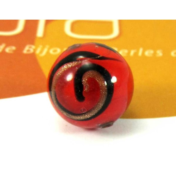 1 Perle en verre de Murano  Ronde Spirale Rouge - 12 mm - Photo n°1
