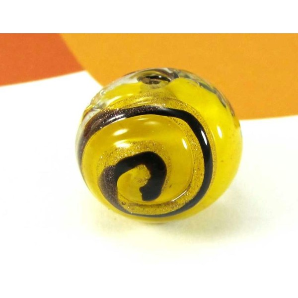 1 Perle en verre de Murano  Ronde Spirale Jaune - 12 mm - Photo n°1